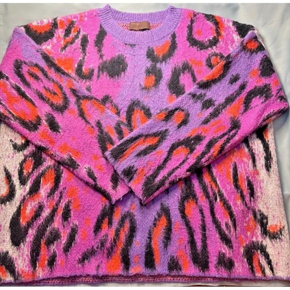 Kerisma Pink Purple Mohair‎ Sweater, Size Medium/Large Rare Retro Leopard Cozy